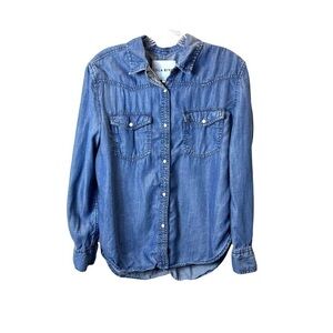 Lola River Blouse Blue Chambray Long Sleeve Button Up Shirt